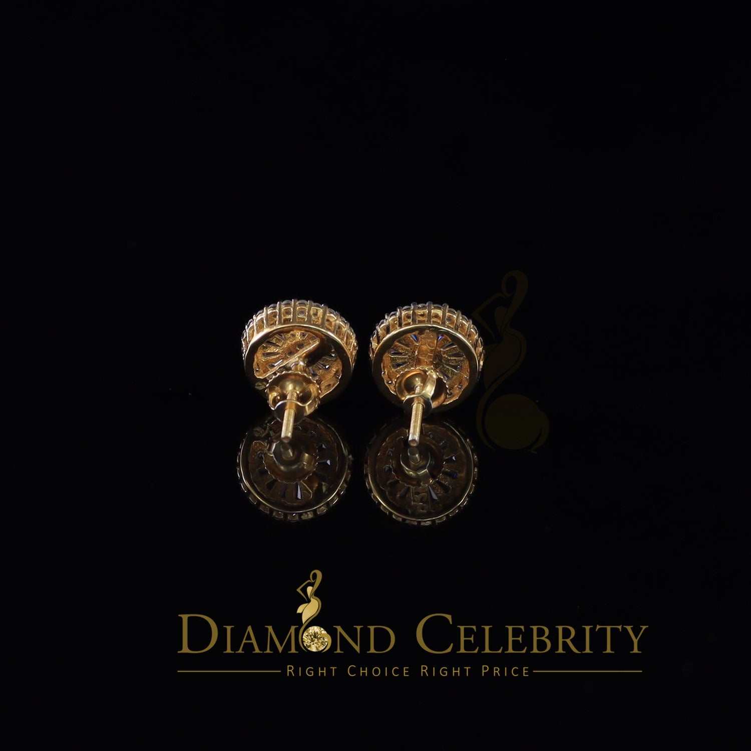 DiamondCelebritees  0.52ct Cubic Zirconia 925 Yellow Silver Women's & Men's Hip Hop Round Earrings
