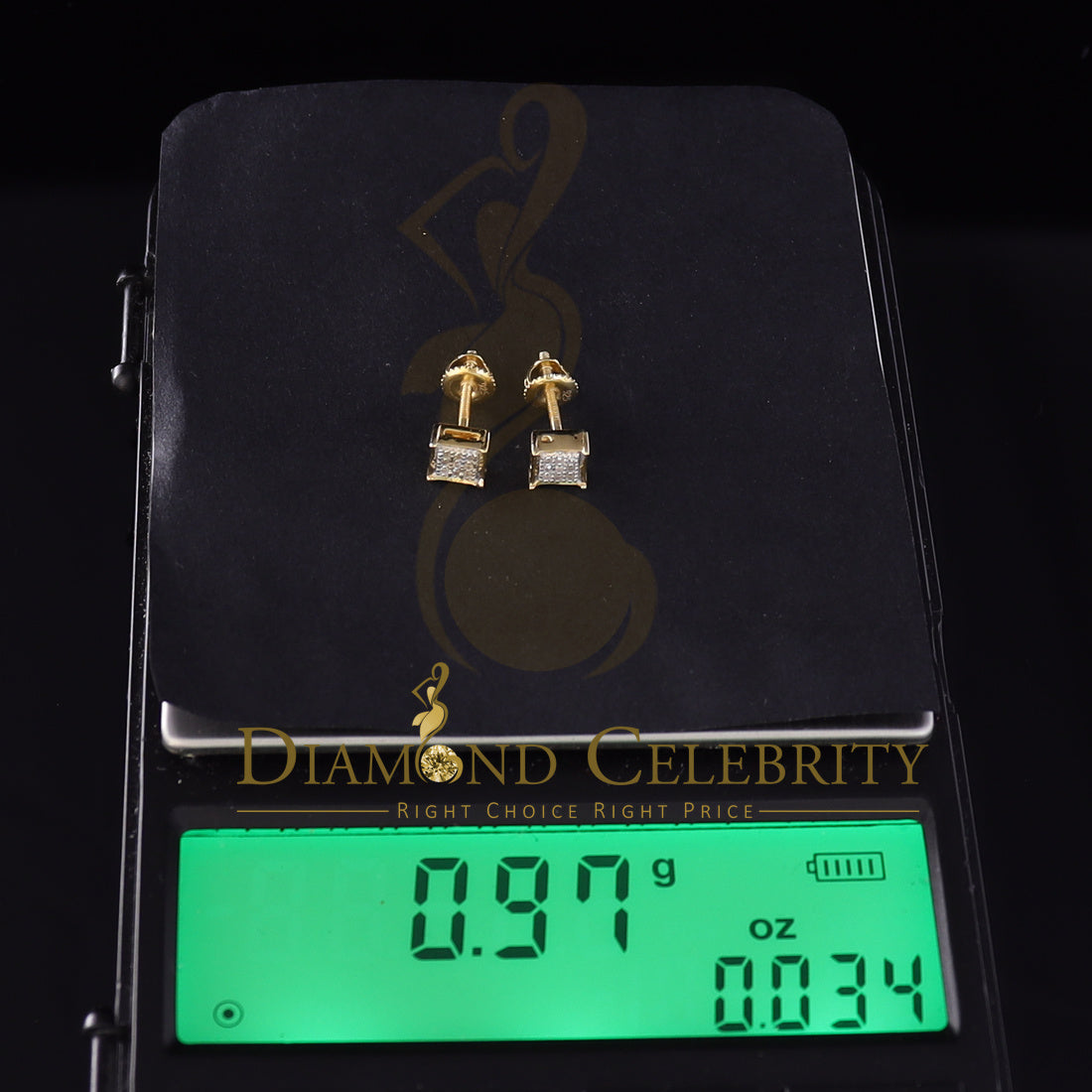 DiamondCelebritees 925 Sterling Silver 0.05ct Genuine Diamond Women's & Men's Yellow Square Earring