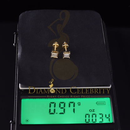 DiamondCelebritees 925 Sterling Silver 0.05ct Genuine Diamond Women's & Men's Yellow Square Earring
