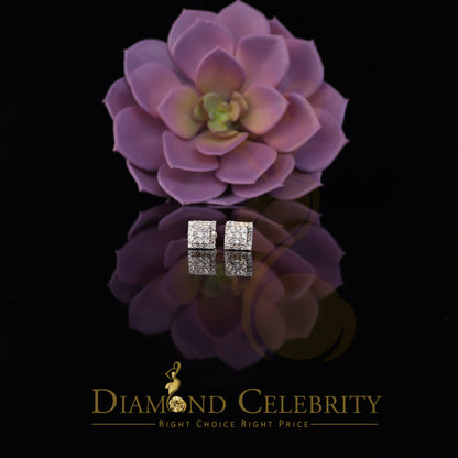 DiamondCelebritees 0.75 CT Real Diamond with 10K Real Yellow Gold Square Stud Earrings
