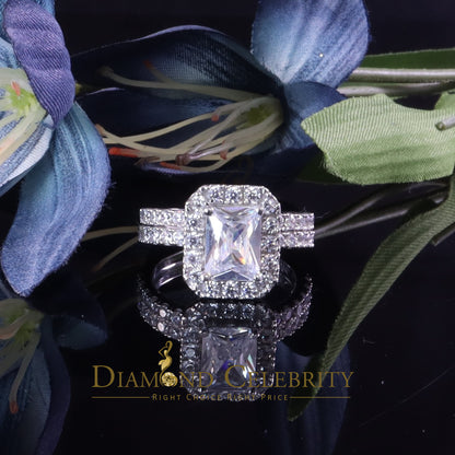 DiamondCelebritees 50 Cubic Zirconia Emearld Shape 2.97ct White Silver With Women Bridal Ring Sz7