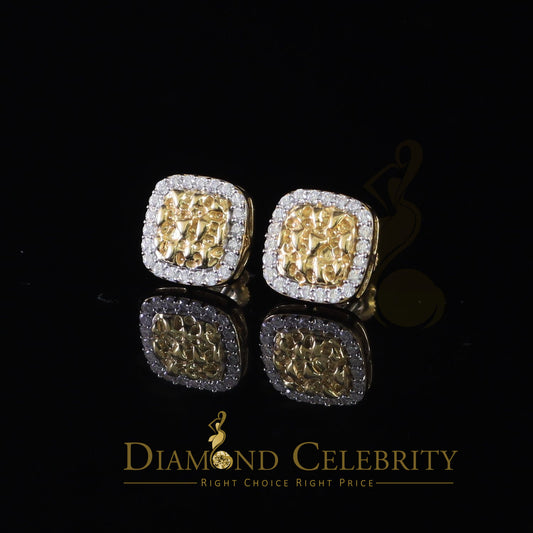 DiamondCelebritees 1.5ct Moissanite Yellow 925 Silver Womens Round Edge Square Shape Nugget Earring