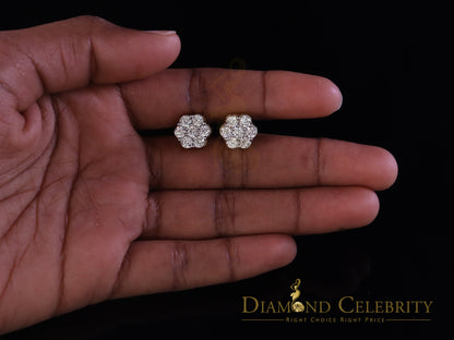 DiamondCelebritees Real Moissanite VVS 'D' Color 2.0ct 10k Real Yellow Gold Stud FLORAL Earrings