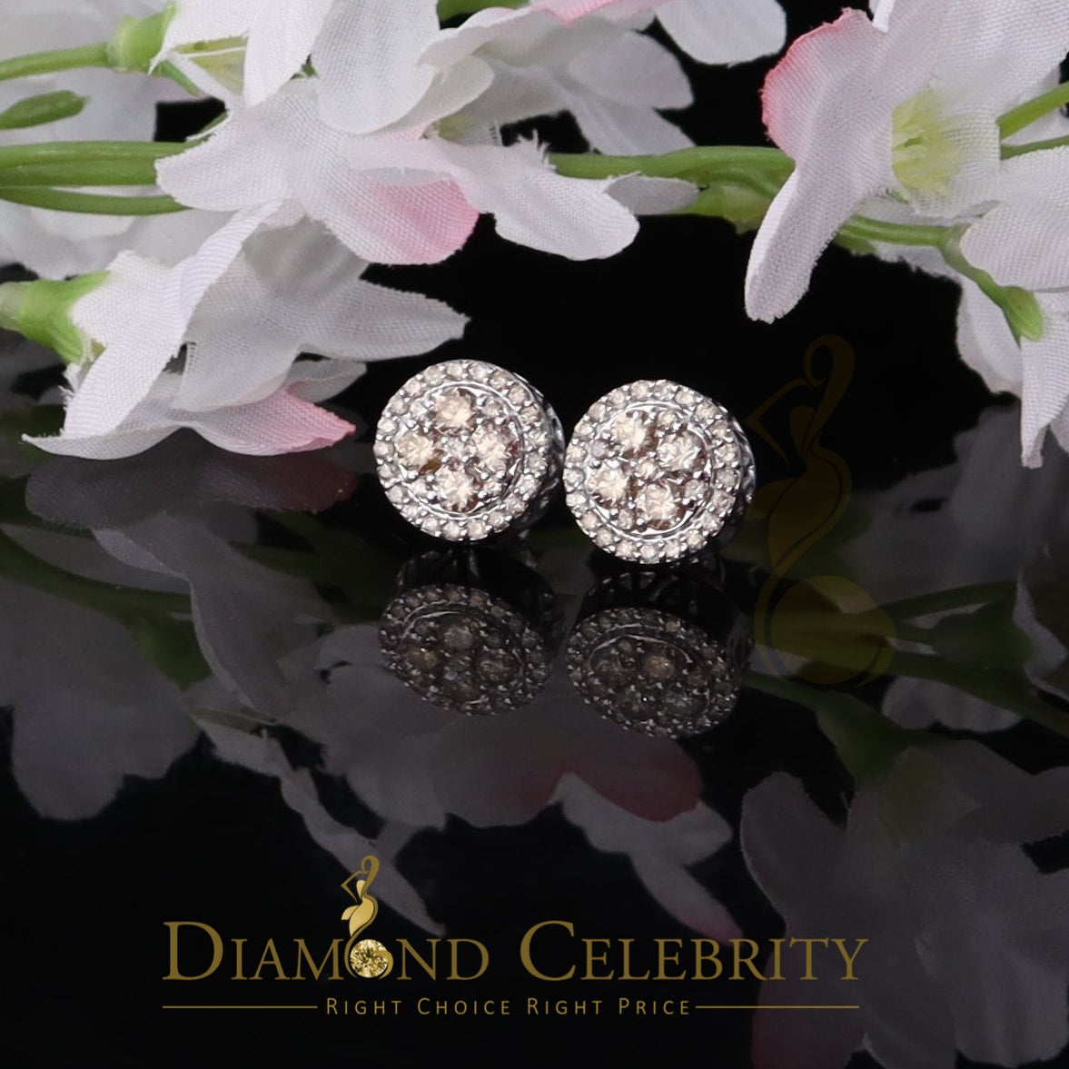 DiamondCelebritees 10K Real Yellow Gold Real Diamond 0.60CT Men's/Women's Stud Round Earring