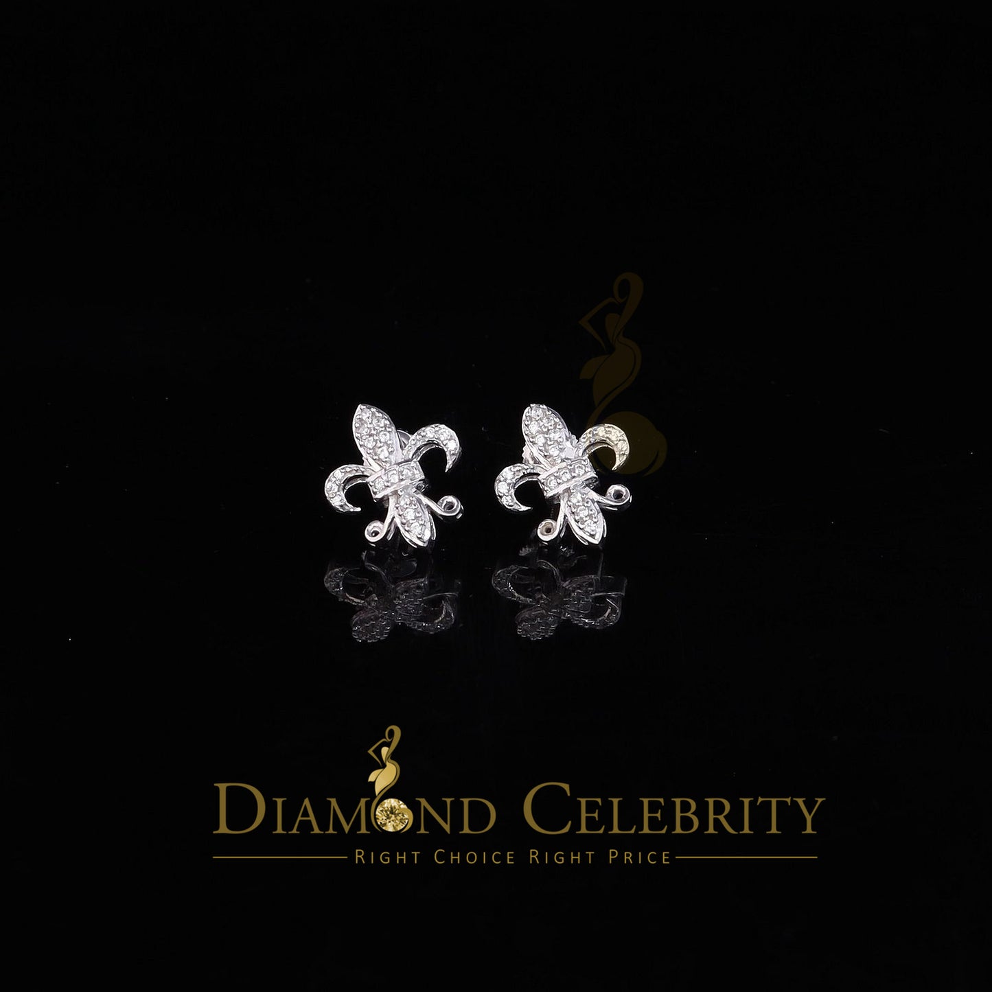 DiamondCelebritees  White 0.35ct Cubic Zirconia 925 Silver Men's & Women's Fleur de Lis Earrings
