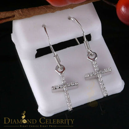 DiamondCelebritees  White 0.40ct Sterling 925 Silver Hip Hop Cross Dangling Women's & Men's Earring