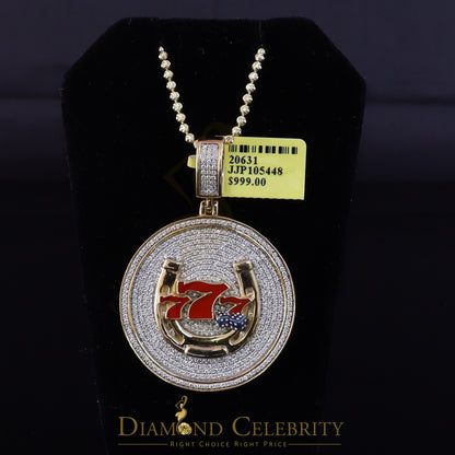 Diamondcelebritees Lucky 2.00ct Real Moissanite Yellow 925 Silver 777 W/Dice Horse Shoes Pendant