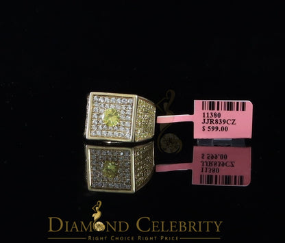 DiamondCelebritees 925 Sterling Yellow Silver Square Shape Cubic Zirconia 9.50ct Womens Ring Size7