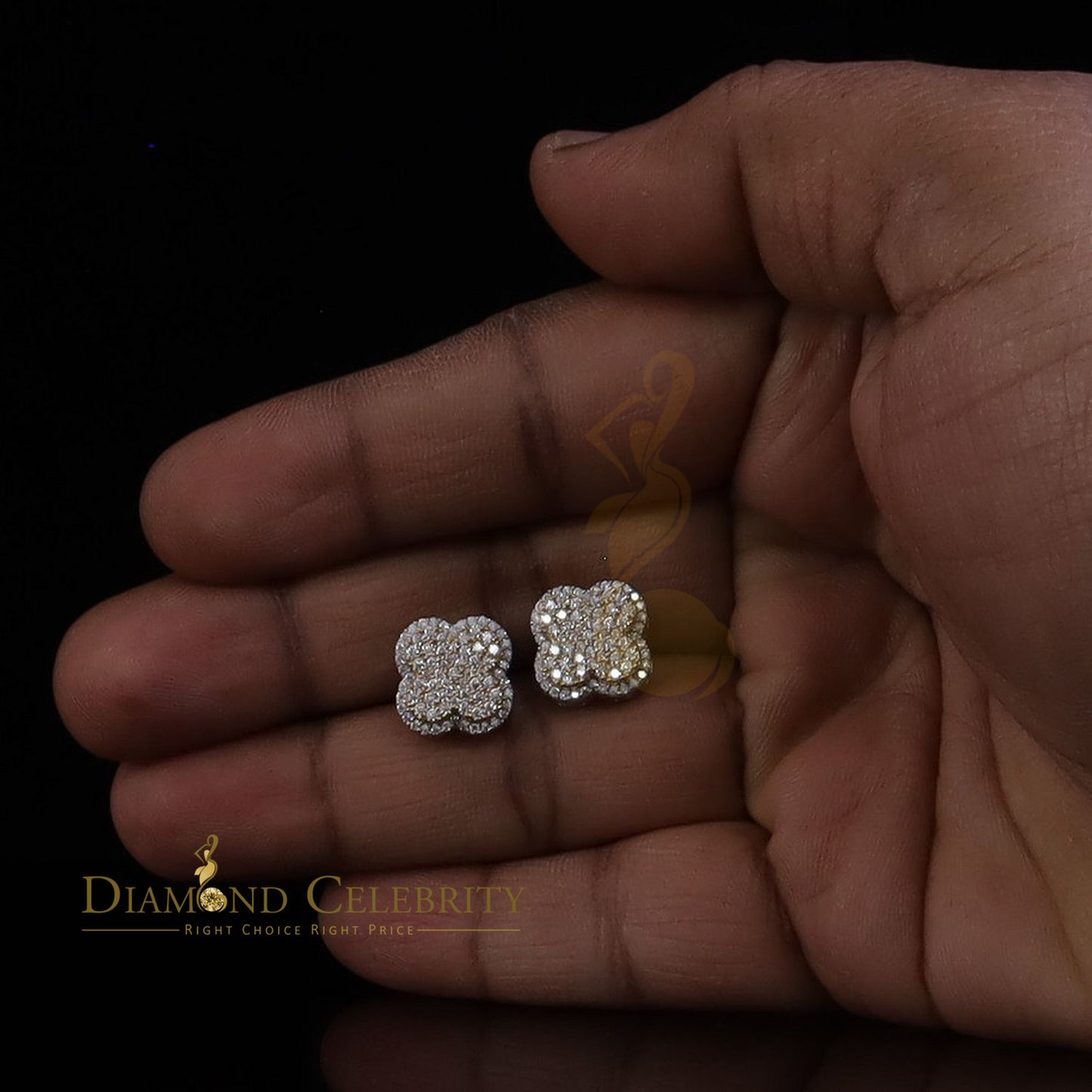 Diamondcelebritees New1.00ct 925 Sterling Silver Moissanite Clover Stud Earrings For Men & Women