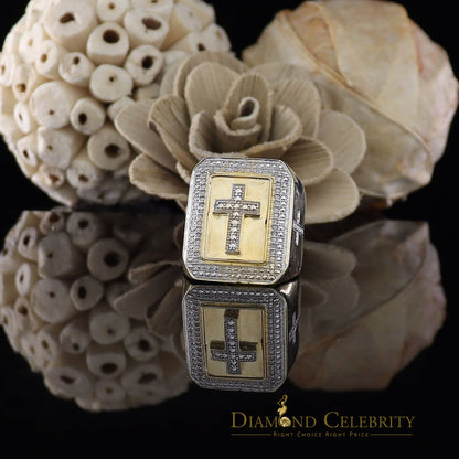 Men's 0.25CT Silver Diamond Yellow Square Adjustable Ring From Size 10 to 12