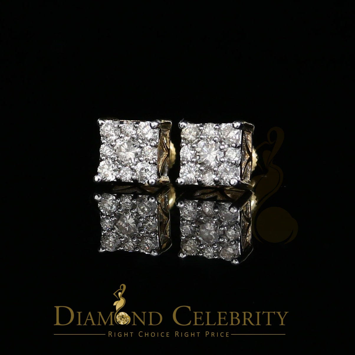 DiamondCelebritees 10K Real Yellow Gold Real Diamond 0.75CT Men's/Women's Stud Square Earring