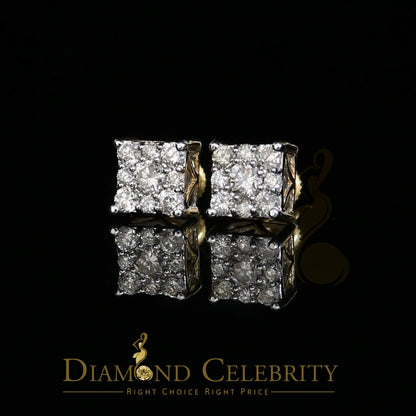 DiamondCelebritees 10K Real Yellow Gold Real Diamond 0.75CT Men's/Women's Stud Square Earring