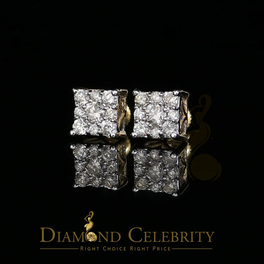 DiamondCelebritees 10K Real Yellow Gold Real Diamond 0.75CT Men's/Women's Stud Square Earring