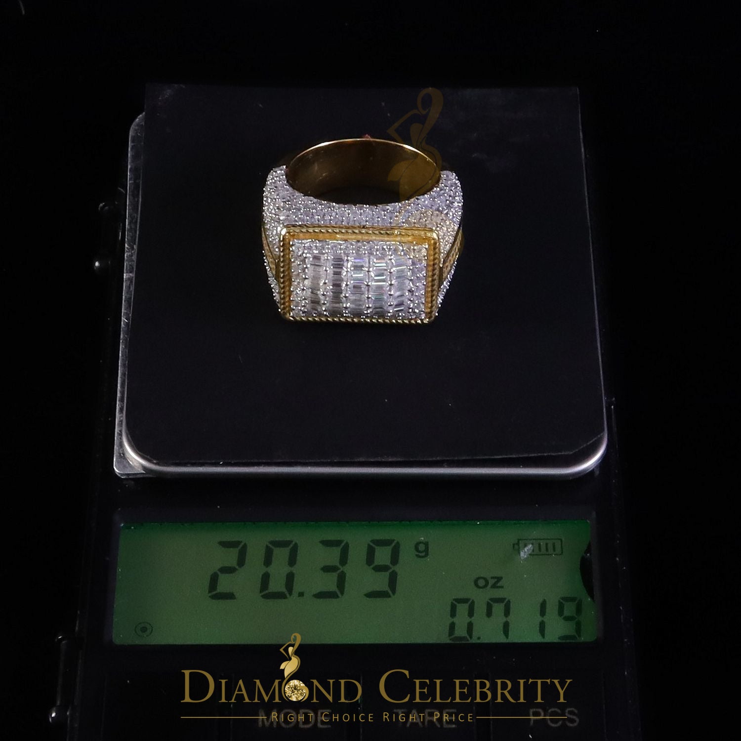 DiamondCelebritees Men's Baguette 4.50ct VVS 'D' Moissanite Yellow Silver 3D Rectangle Rings SZ 10