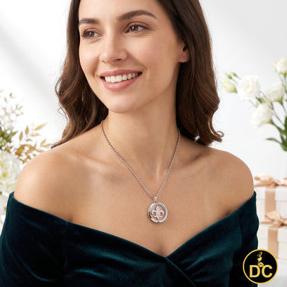 DiamondCelebritees 925 White Sterling Silver Fleur-de-Lis Floating Glass 1ct Cubic Zircon Pendant
