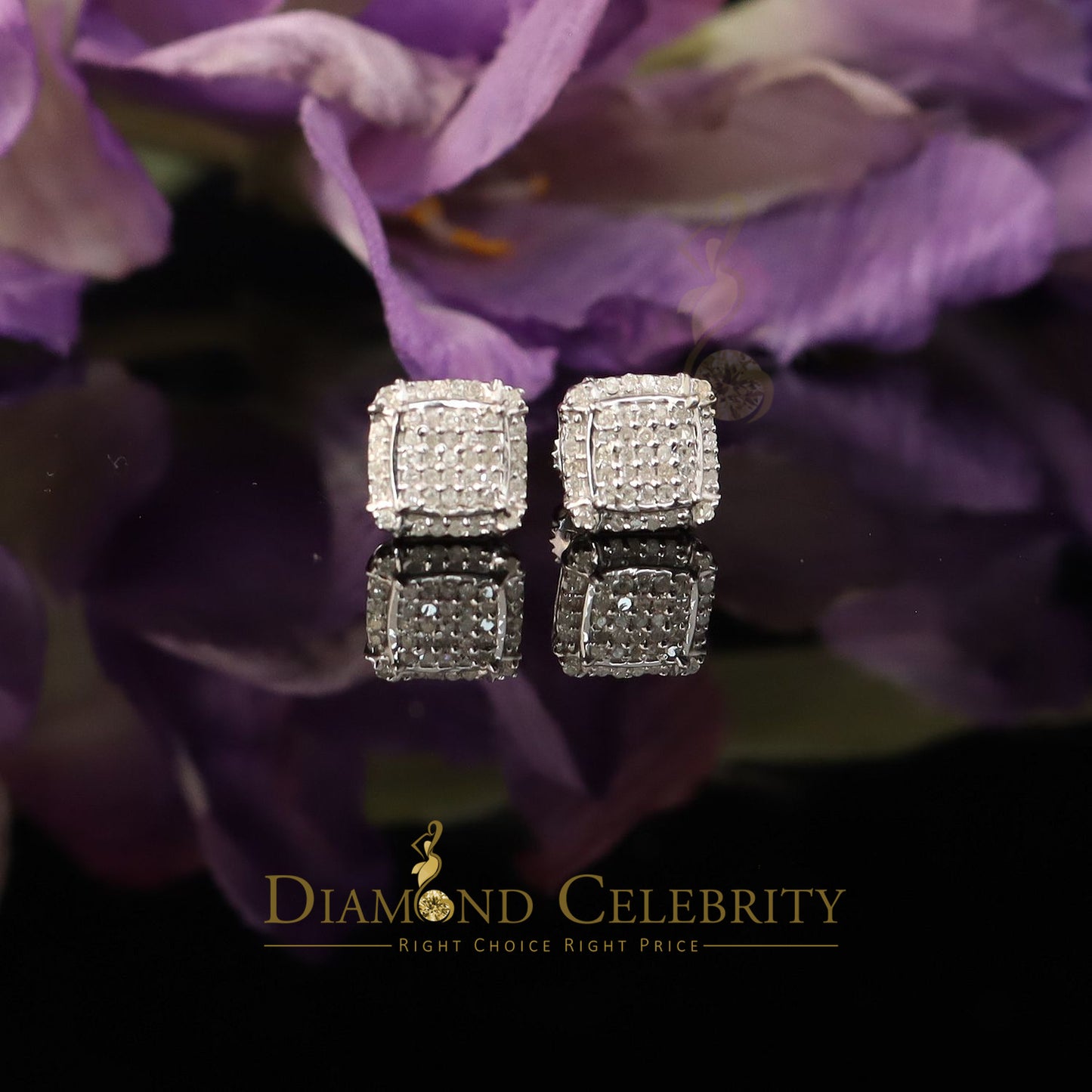 DiamondCelebritees 0.25ct Diamond 925 stud Sterling Silver White Square Earring For Men / Women