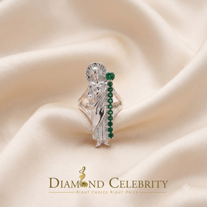 DiamondCelebritees Religious White 925 Sterling Silver Cubic Zirconia St.Jude Women's Ring Size 8.5