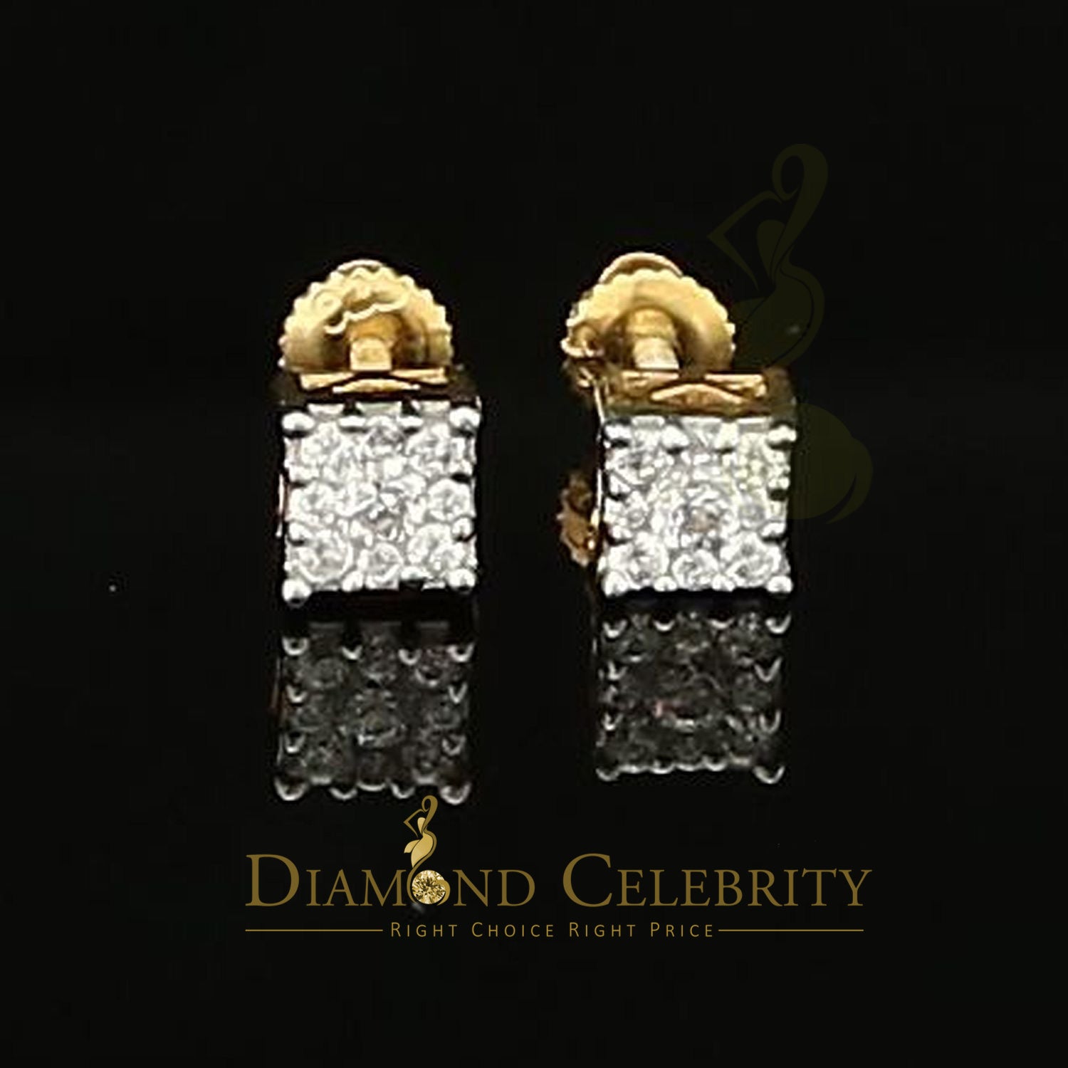 DiamondCelebritees  0.34ct Cubic Zirconia Hip Hop 925 Yellow Silver Women's & Men's Square Earrings