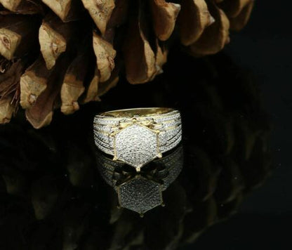 King Of Bling's 0.20 CT Real Diamond Womens 925 Sterling Silver Yellow Ring Cocktail Size 8