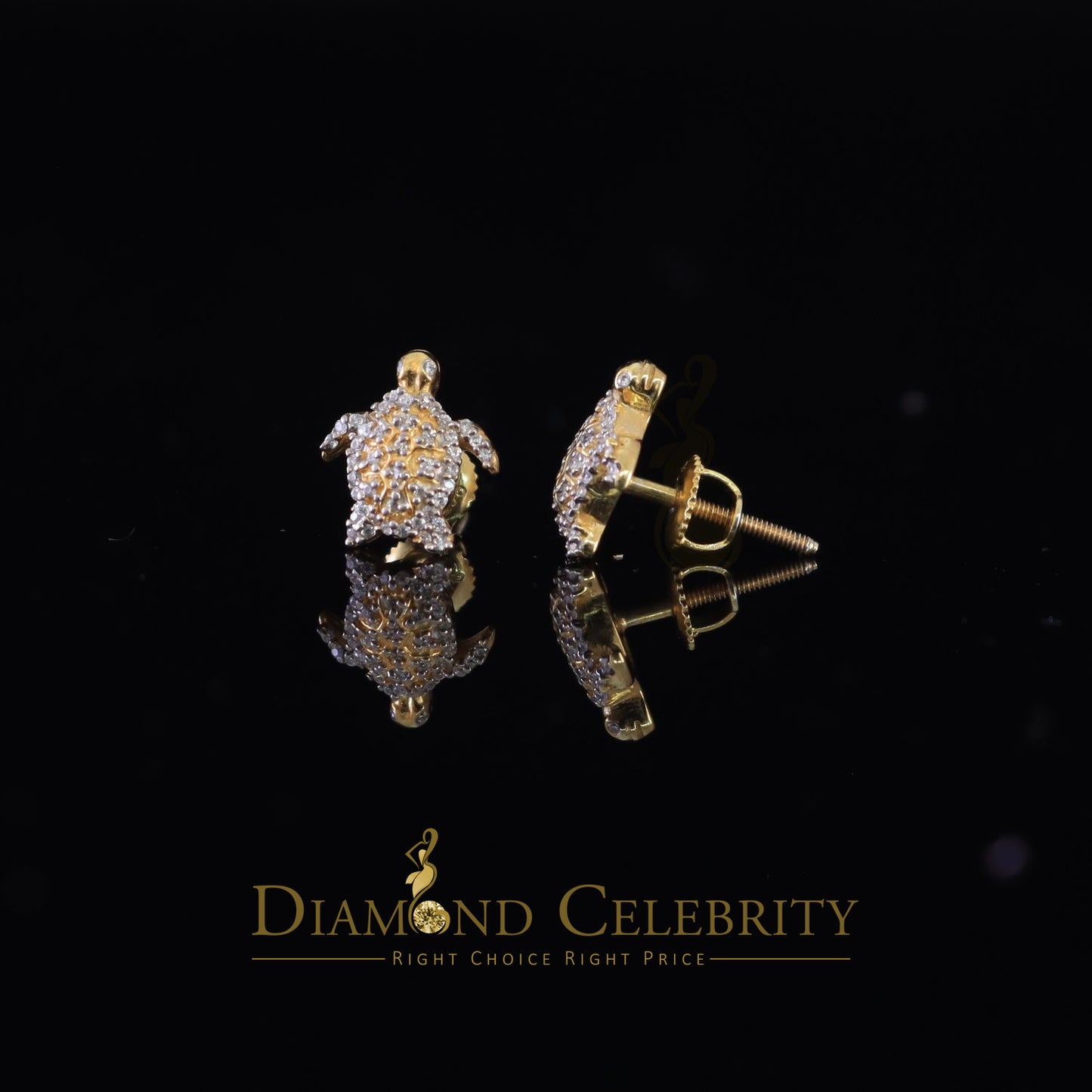 DiamondCelebritees  925 Sterling Yellow Silver 0.50ct Cubic Zirconia Turtle Earring Women & Men's