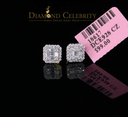 DiamondCelebritees  925 Hip Hop White Sterling Silver 0.64ct Cubic Zirconia Women's Square Earrings