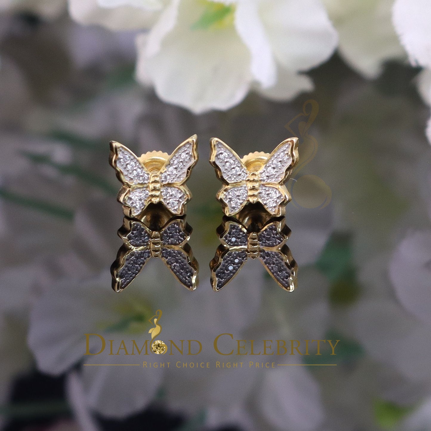 DiamondCelebritees  Women's 0.17ct Cubic Zirconia Butterfly Stud Earrings Yellow 925 Sterling Silver