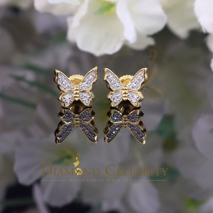 DiamondCelebritees  Women's 0.17ct Cubic Zirconia Butterfly Stud Earrings Yellow 925 Sterling Silver