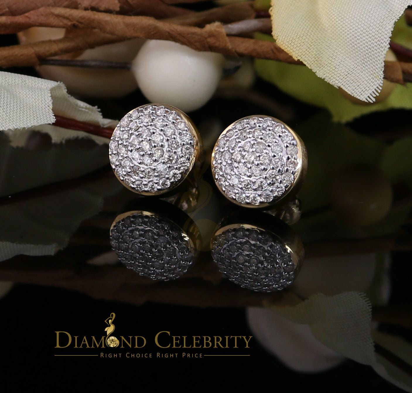 DiamondCelebritees 10K Real Yellow Gold Real Diamond 0.75CT Men's/Women's Stud Round Earring