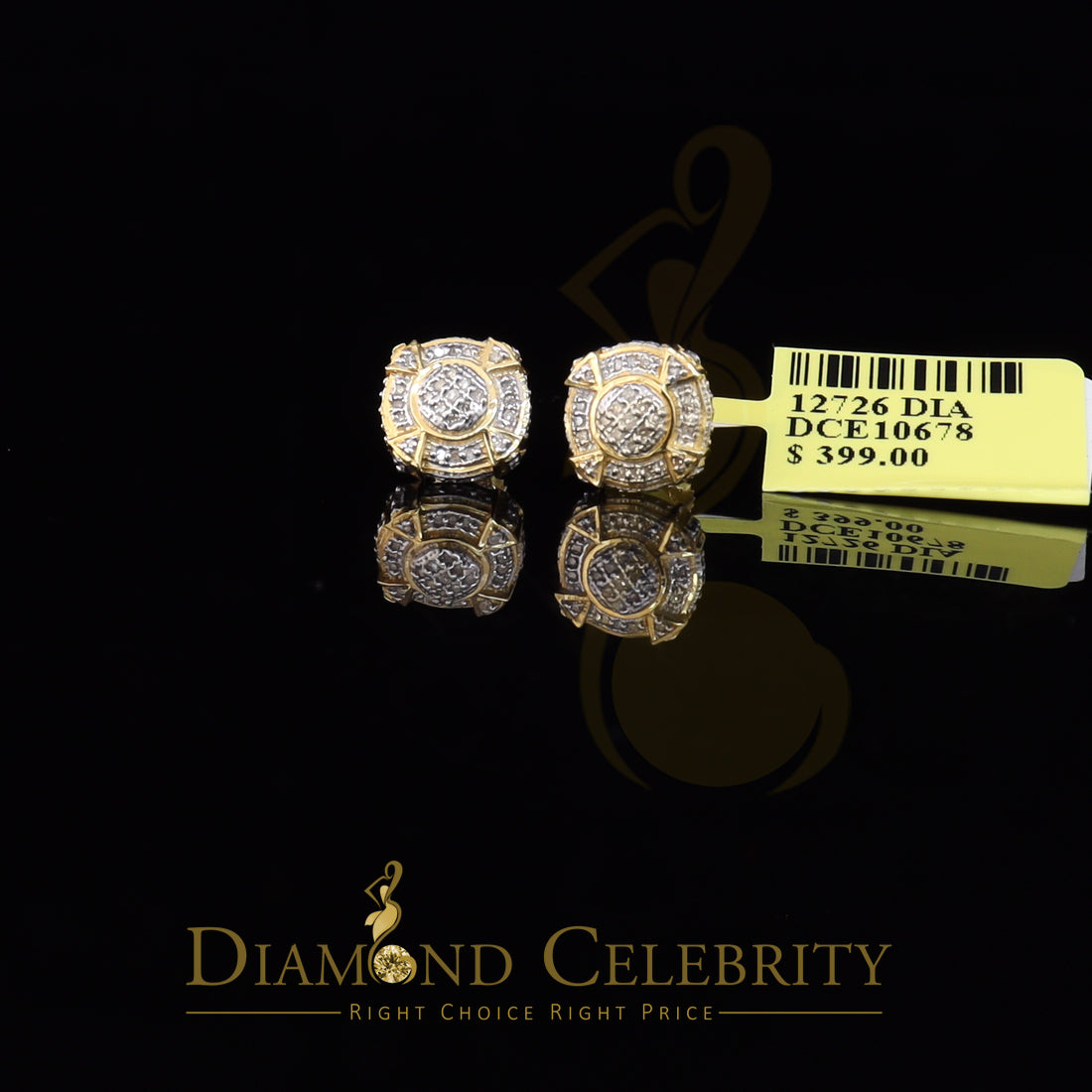 DiamondCelebritees  Aretes Para Hombre Silver 0.25ct Diamond For Ladies / Gent's Yellow Stud Earring