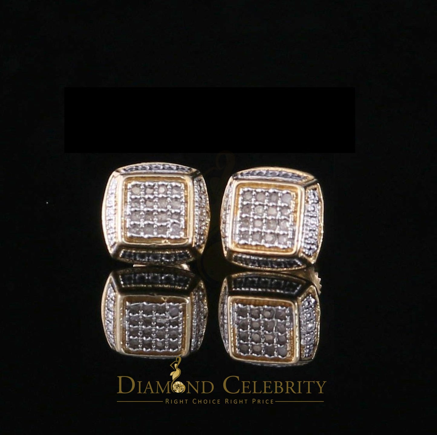 DiamondCelebritees 0.10ct Diamond Stud Earrings For Women Yellow 925 Sterling Silver Stud For unisex