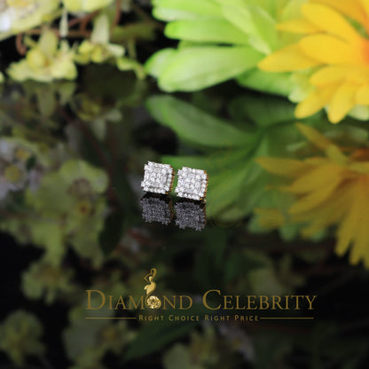 DiamondCelebritees  1.18ct Cubic Zirconia 925 Yellow Silver Women's & Men's Hip Hop Square Earrings