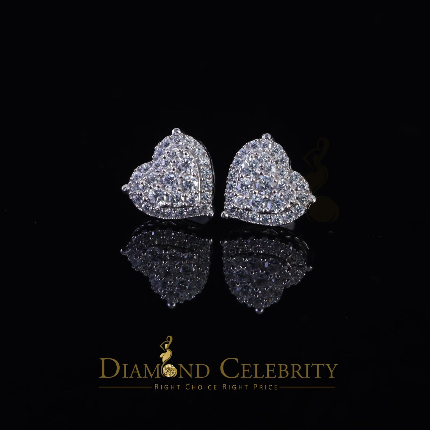 DiamondCelebritees  925 Sterling White Silver 1.64ct Cubic Zirconia Heart Women's Stud Earrings