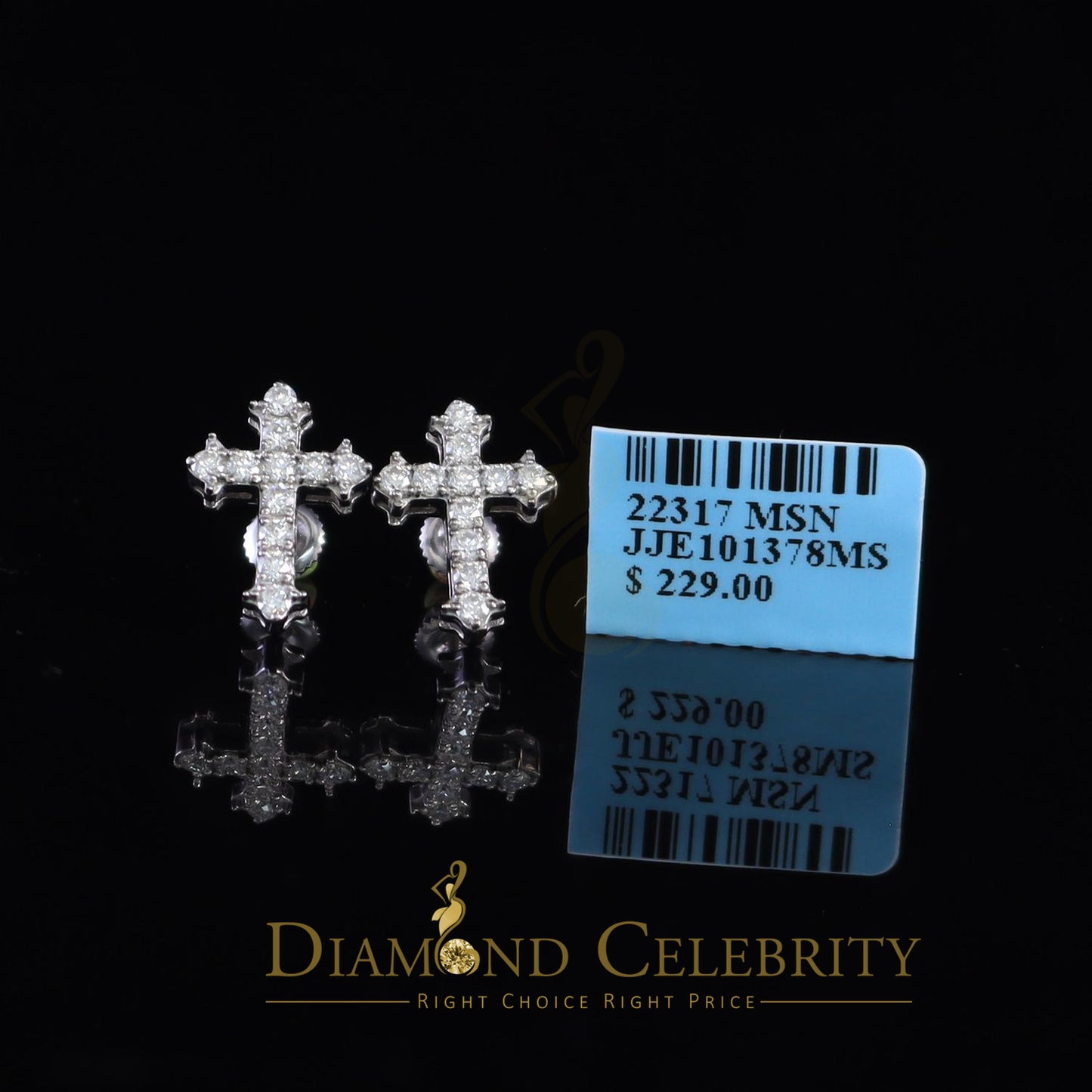 Diamondcelebritees 1.00ct Moissanite White 925 Sterling Silver Women's Cross Earrings