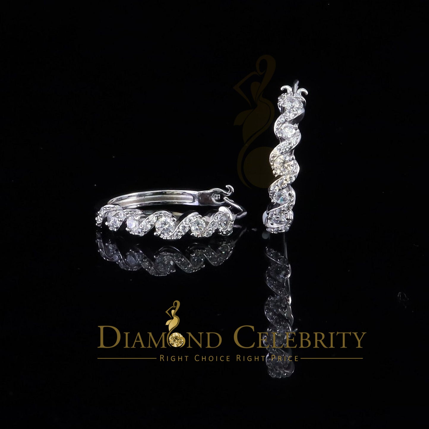 DiamondCelebritees  1.25ct Cubic Zirconia Men'sHip Hop 925 Sterling Silver White Hoop Stud Earrings