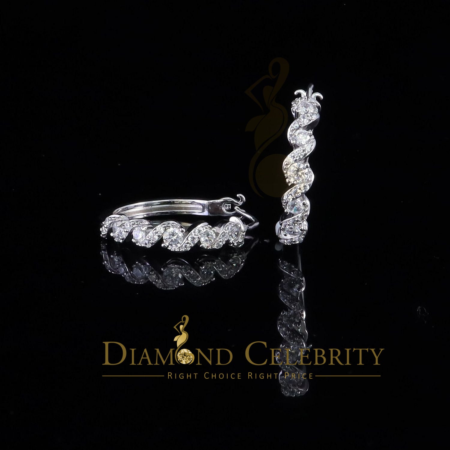 DiamondCelebritees  1.25ct Cubic Zirconia Men'sHip Hop 925 Sterling Silver White Hoop Stud Earrings