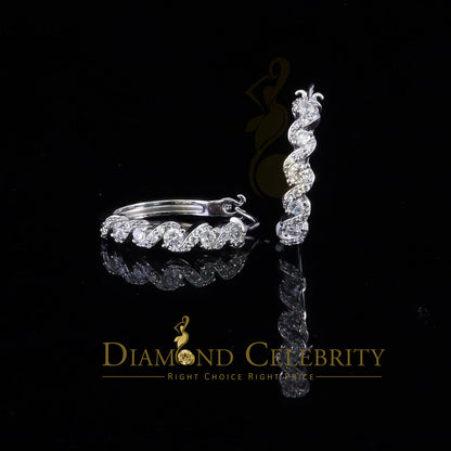 DiamondCelebritees  1.25ct Cubic Zirconia Men'sHip Hop 925 Sterling Silver White Hoop Stud Earrings