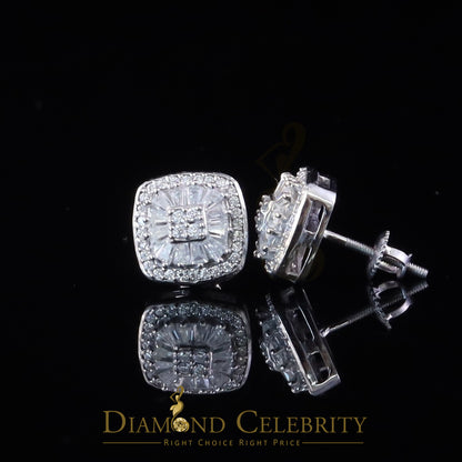 Diamondcelebritees White Square 925 Silver 1.00ct VVS 'D' Moissanite Stud Earring Men's/Womens