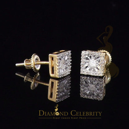 DiamondCelebritees 925 Yellow Silver 0.20ct Diamond Women's/ Men's Stud Square Fashion Earrings