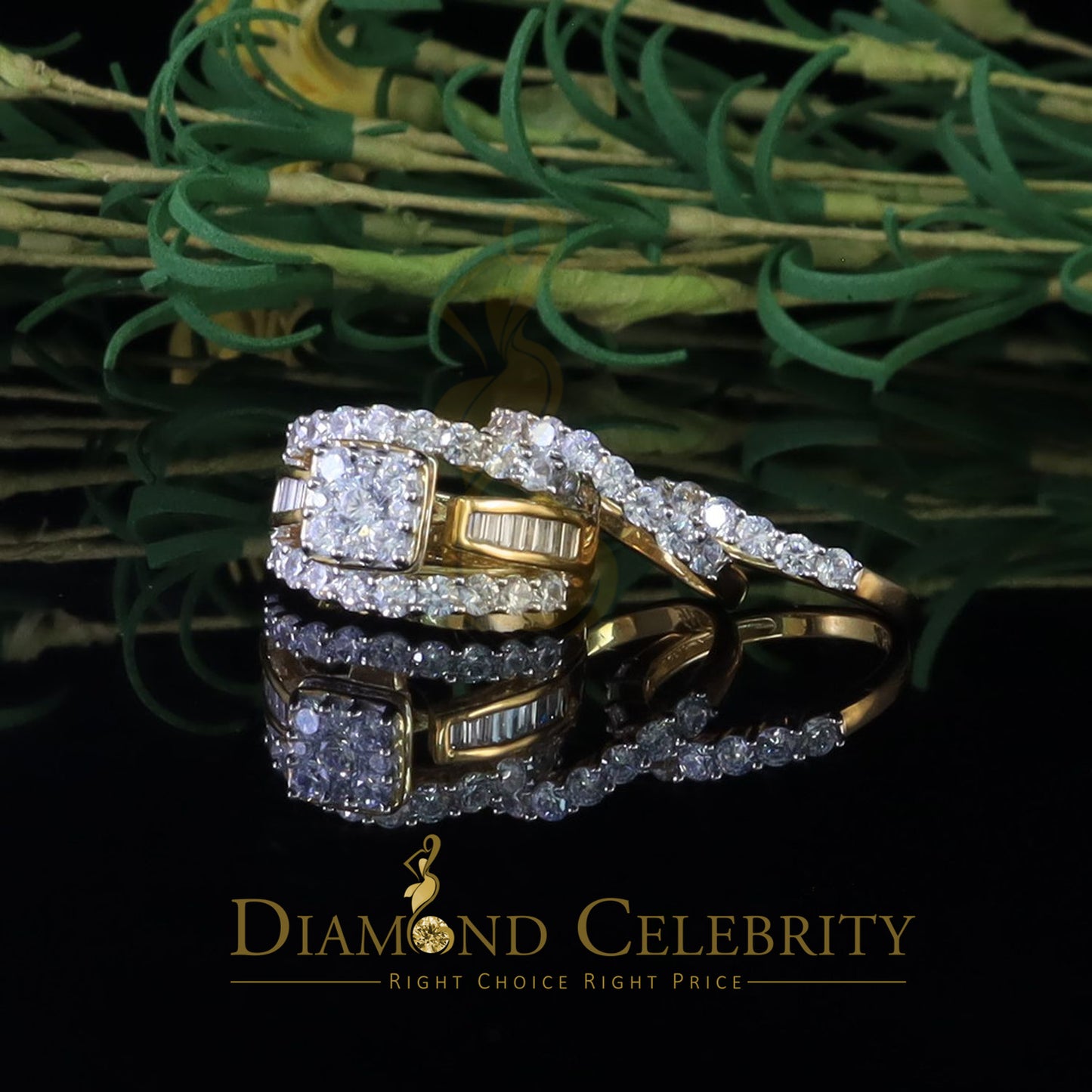 DiamondCelebritees Yellow 925 Silver 7.50ct Cubic Zirconia 3 Piece Halo Bridal Womens Ring Size 7