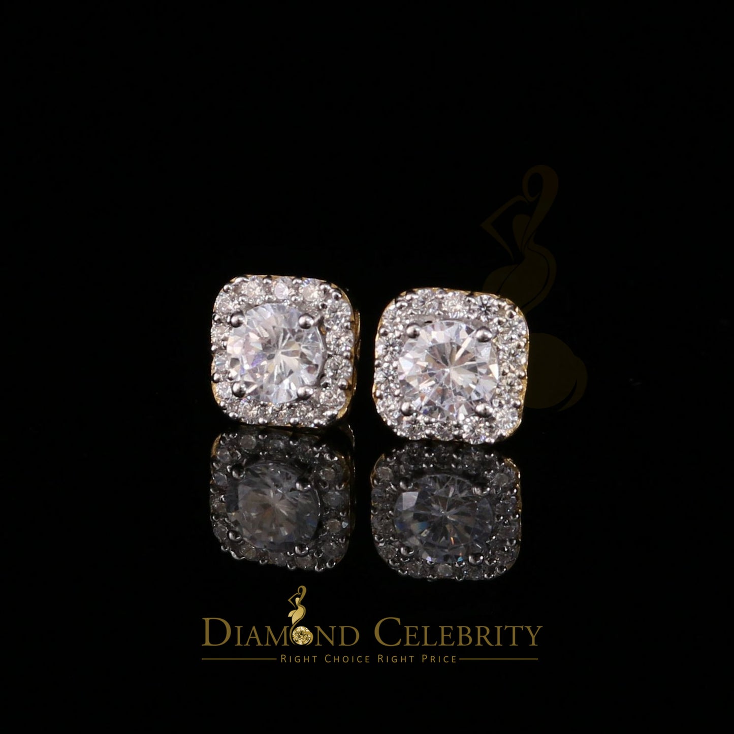 DiamondCelebritees  3.8ct Cubic Zirconia 925 Yellow Silver Women's & Men's Hip Hop Square Earrings