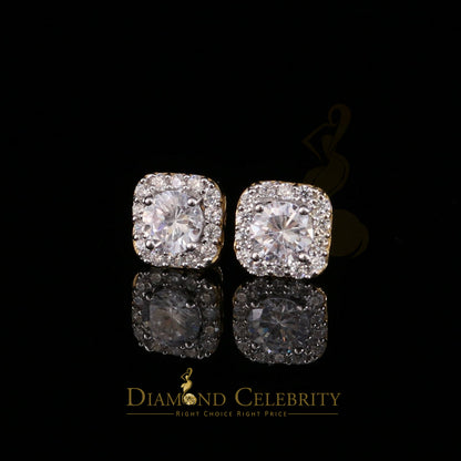 DiamondCelebritees  3.8ct Cubic Zirconia 925 Yellow Silver Women's & Men's Hip Hop Square Earrings