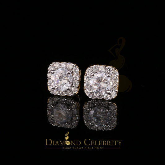 DiamondCelebritees  3.8ct Cubic Zirconia 925 Yellow Silver Women's & Men's Hip Hop Square Earrings