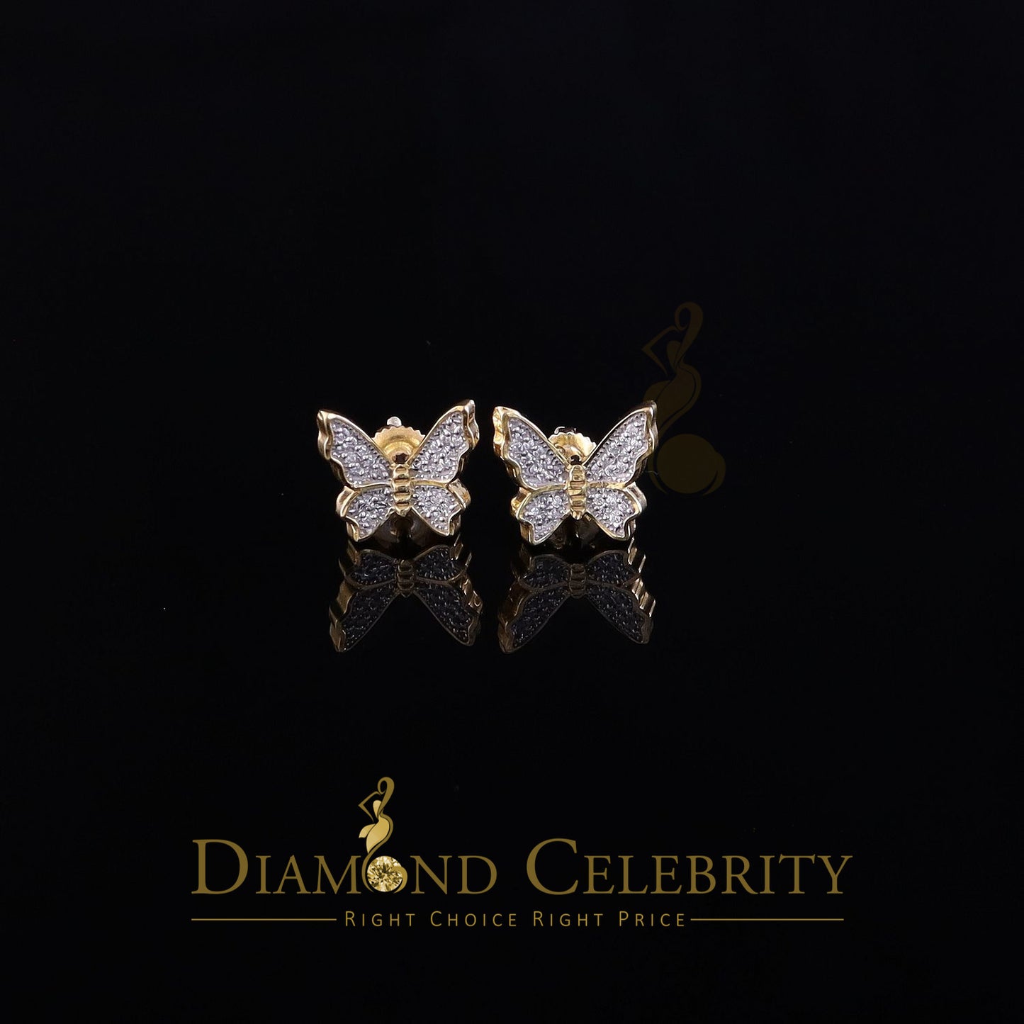 DiamondCelebritees  Women's 0.34ct Cubic Zirconia Butterfly Stud Earrings Yellow 925 Sterling Silver