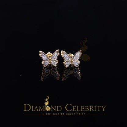 DiamondCelebritees  Women's 0.34ct Cubic Zirconia Butterfly Stud Earrings Yellow 925 Sterling Silver