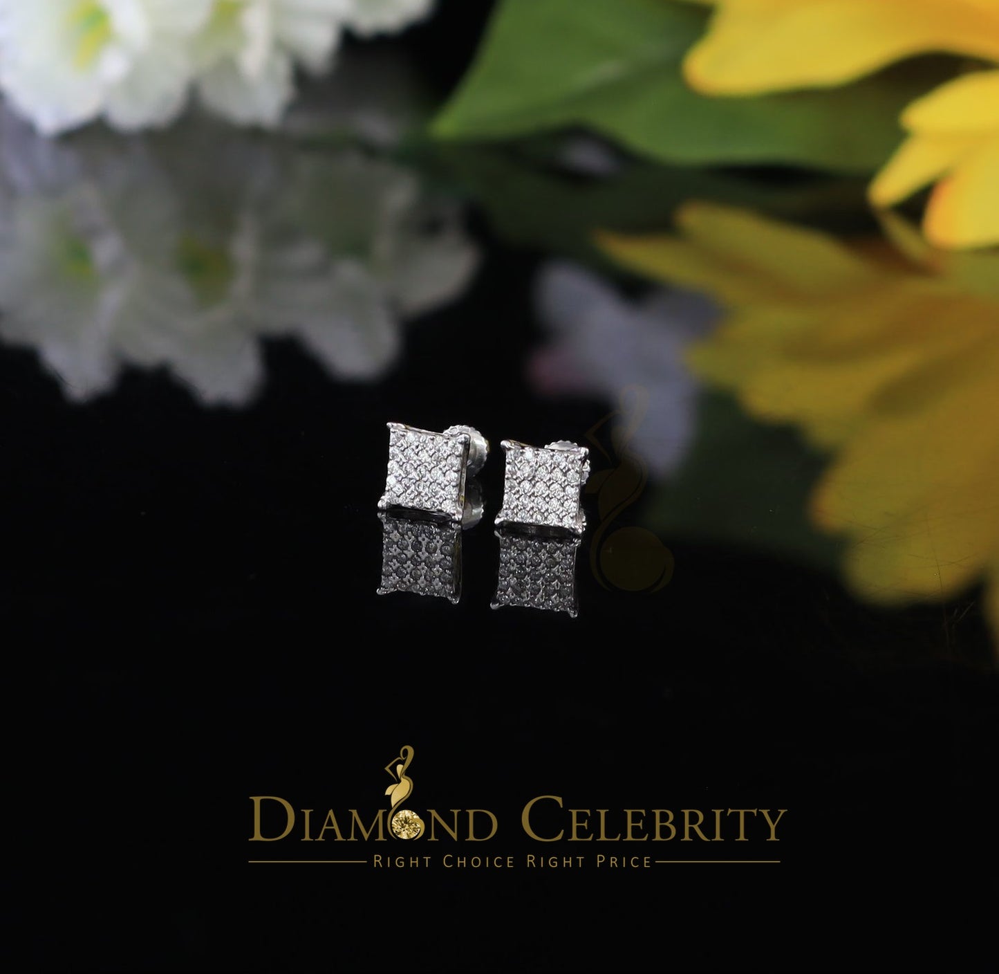 DiamondCelebritees  White 925 Silver Screw Back 0.50ct Cubic Zirconia Square Women Stud Earrings