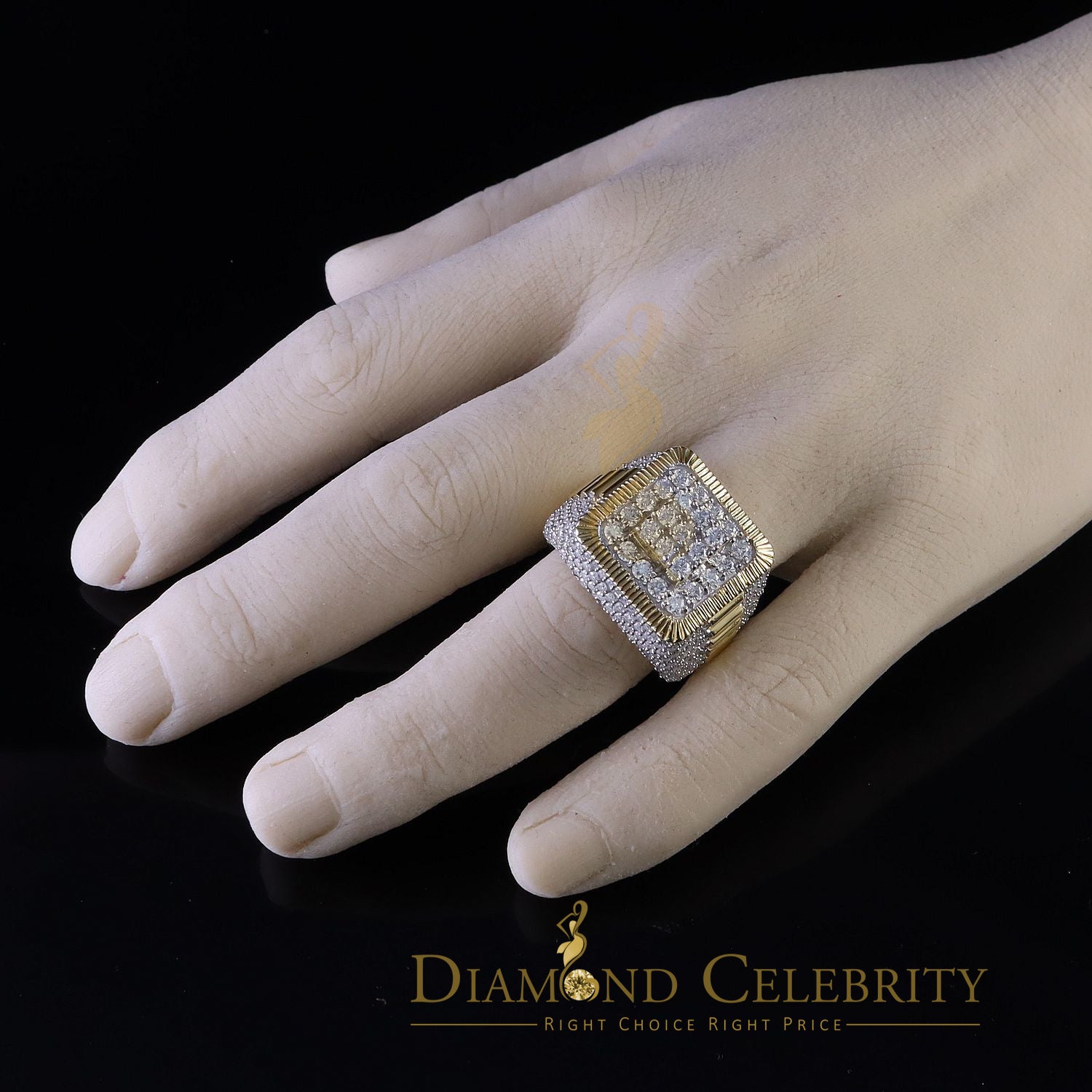 DiamondCelebritees Men's 925 Sterling Silver 6.50ct VVS 'D' Moissanite Square Yellow Rings Size 10