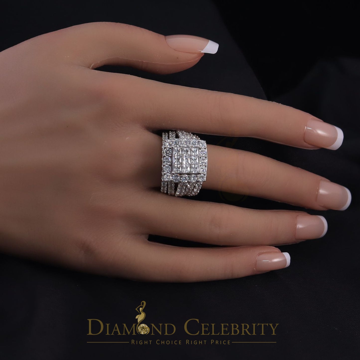 DiamondCelebritees 925 Sterling White Silver Round Cubic Zirconia Luxury Bridal Set Ring Size 8