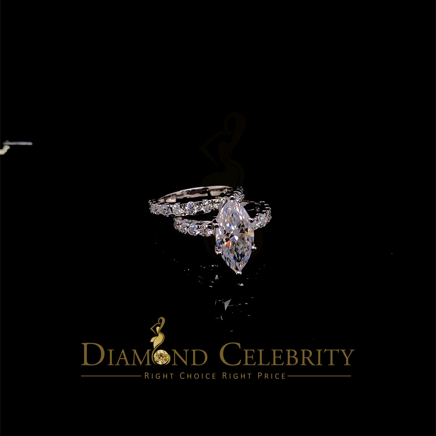 DiamondCelebritees White 8.00ct Moissanite 925 Silver Mens/Women Bridal Rings Marquise Shape Size 8