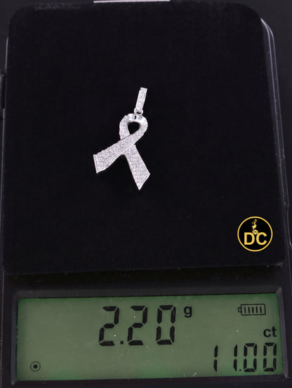 DiamondCelebritees 925 Silver White Clear 0.50ct CZ Hope Ribbon Pendant for Breast Cancer Support