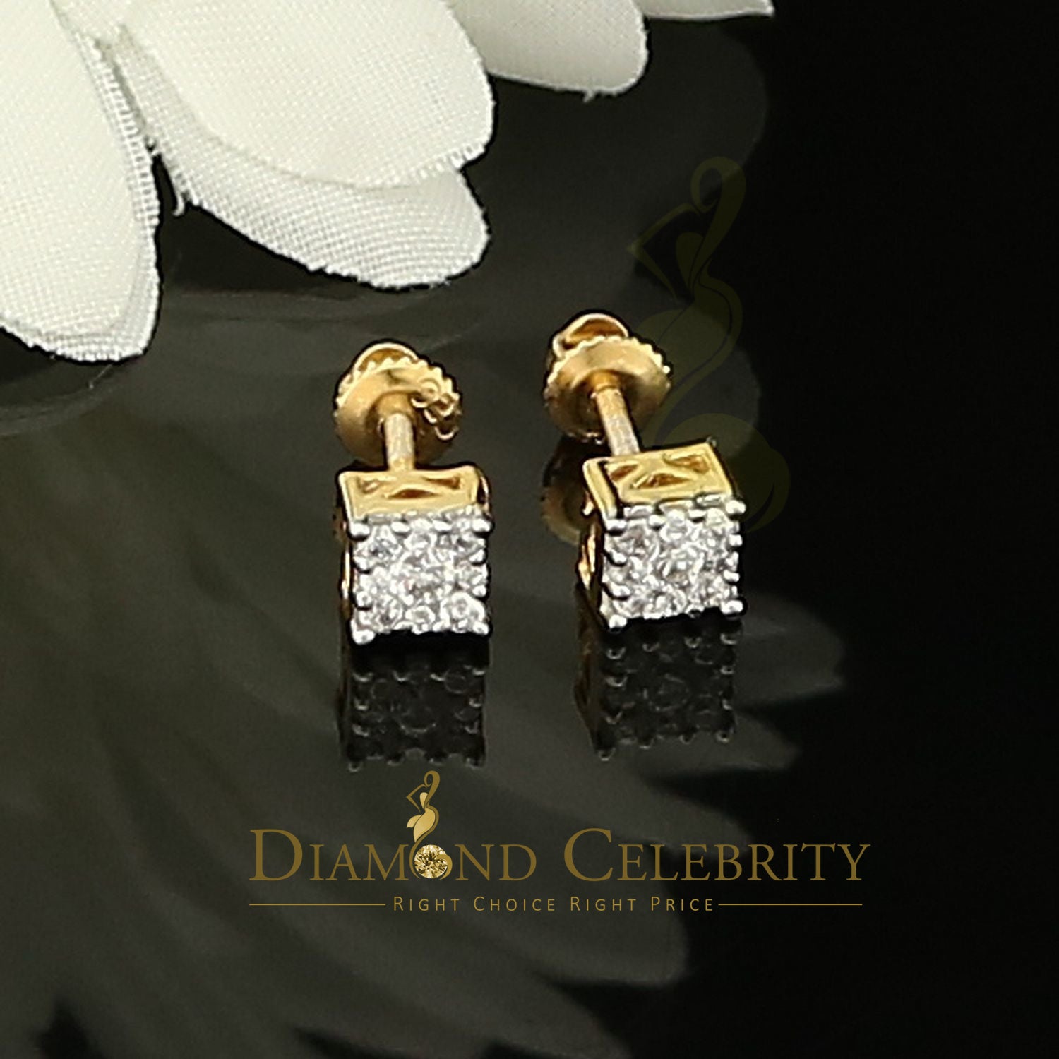 DiamondCelebritees  0.34ct Cubic Zirconia Hip Hop 925 Yellow Silver Women's & Men's Square Earrings